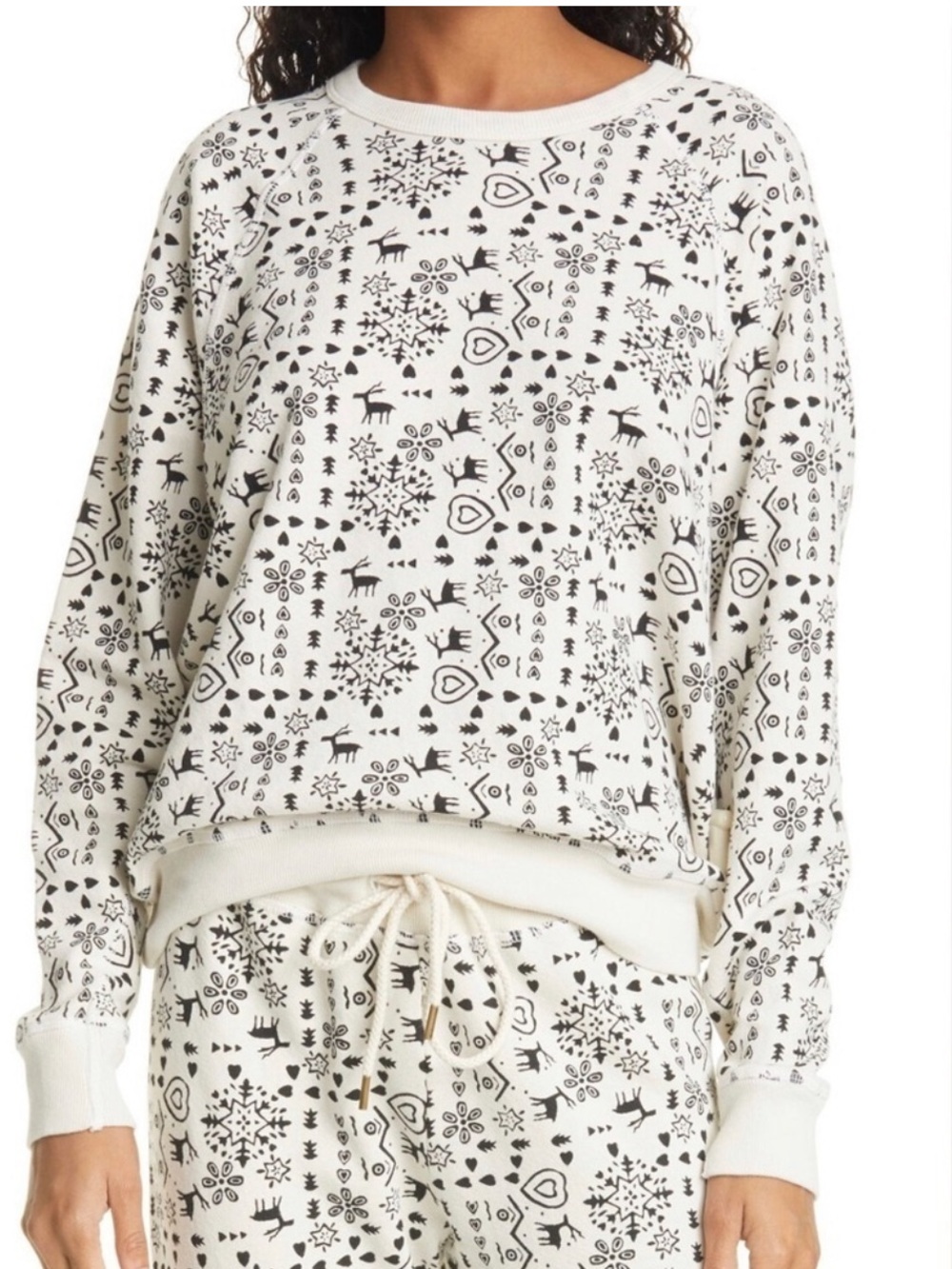 The Great College Sweatshirt & Sweatpant Set in Washed White Folk Print Sz 2/3